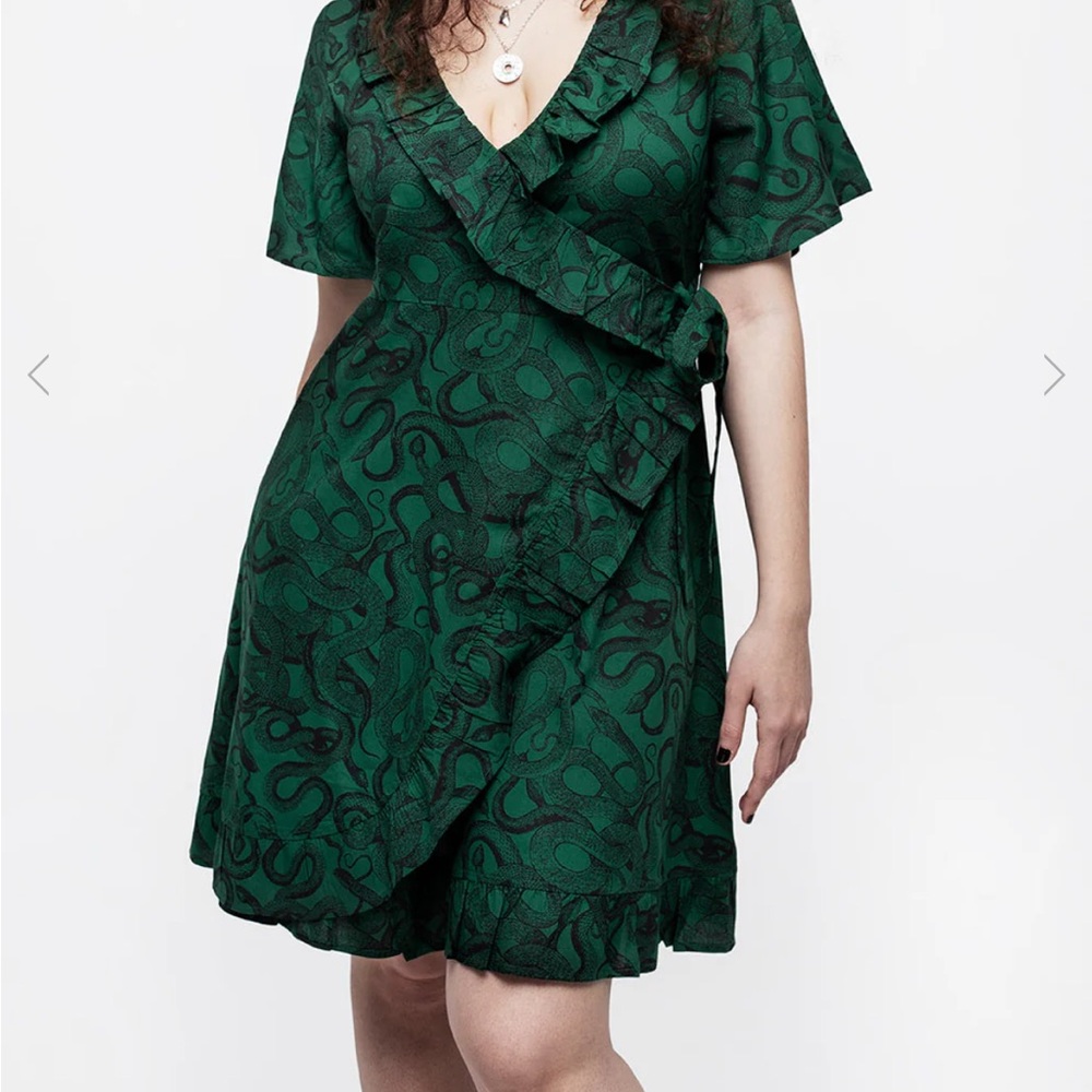 Ophidia Snake Print Ruffle Mini Dress - Green